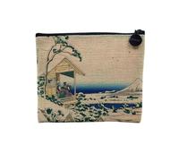 Pochette en Lin - Hokusai Art Japon Estampe Salon The Koishikawa Mont Fuji - Trousse Maquillage en Toile Aspect Lin - Porte Monnaie - 15 x10 cm
