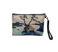Pochette en Lin - Hokusai Art Japonais Estampe Lac Suwa Beaux Arts - Trousse Maquillage en Toile Aspect Lin - Trousse de Toilette - 23,5 x15 cm