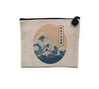 Pochette en Lin - Hokusai Grandes Vagues Japon Asie Culture Mer - Trousse Maquillage en Toile Aspect Lin - Porte Monnaie - 15 x10 cm