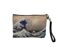 Pochette en Lin - Hokusai Kanagawa Waves View Mount Fuji - Trousse Maquillage en Toile Aspect Lin - Trousse de Toilette - 23,5 x15 cm