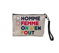 Pochette en Lin - Homme Femme on s'en Fout LGBTQ+ Trans Non-Binaire - Trousse Maquillage en Toile Aspect Lin - Trousse de Toilette - 23,5 x15 cm