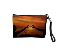 Pochette en Lin - Hope Espoir Soleil Couchant Silhouette Devant la Mer - Trousse Maquillage en Toile Aspect Lin - Trousse de Toilette - 23,5 x15 cm