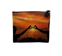 Pochette en Lin - Hope Espoir Soleil Couchant Silhouette Devant la Mer - Trousse Maquillage en Toile Aspect Lin - Porte Monnaie - 15 x10 cm