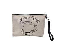Pochette en Lin - How Could-ccino ? Coffee Pun Cappucino - Trousse Maquillage en Toile Aspect Lin - Trousse de Toilette - 23,5 x15 cm
