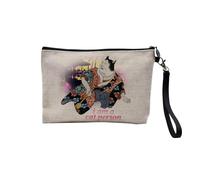 Pochette en Lin - I Am A Cat Person Collage Vintage Illustration Art Humour Parodie Japanese Meme Blague Chat - Trousse Maquillage en Toile Aspect Lin - Trousse de Toilette - 23,5 x15 cm