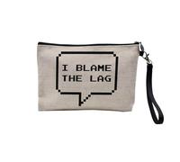 Pochette en Lin - I Blame The Lag Jeux Video Online Gaming Arcade Blague Geek 8 Bits Pixel - Trousse Maquillage en Toile Aspect Lin - Trousse de Toilette - 23,5 x15 cm