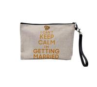 Pochette en Lin - I Can't Keep Calm I'm Getting Married Parodie Angleterre Mariage - Trousse Maquillage en Toile Aspect Lin - Trousse de Toilette - 23,5 x15 cm