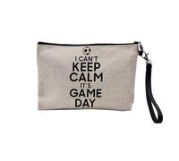 Pochette en Lin - I Can't Keep Calm It's Game Day Foot Match Samedi - Trousse Maquillage en Toile Aspect Lin - Trousse de Toilette - 23,5 x15 cm