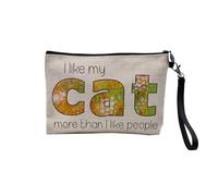 Pochette en Lin - I Like My Cat More Than I Like People Inspiration Motivation - Trousse Maquillage en Toile Aspect Lin - Trousse de Toilette - 23,5 x15 cm