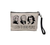 Pochette en Lin - I Listen to Dead People Bach Mozart Beethoven Music Composer Classical - Trousse Maquillage en Toile Aspect Lin - Trousse de Toilette - 23,5 x15 cm