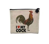 Pochette en Lin - I Love My Rooster Collage Vintage Illustration Art Animal Coq Parodie Humour Jeu de Mot - Trousse Maquillage en Toile Aspect Lin - Porte Monnaie - 15 x10 cm