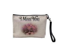 Pochette en Lin - I Miss You Petit Chien Collage Vintage Illustration Art Humour Mignon - Trousse Maquillage en Toile Aspect Lin - Trousse de Toilette - 23,5 x15 cm