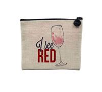 Pochette en Lin - I See Red Humor Wine Pun - Trousse Maquillage en Toile Aspect Lin - Porte Monnaie - 15 x10 cm