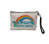 Pochette en Lin - I Spoon Both Ways LGBTQ+ Gay Lesbian - Trousse Maquillage en Toile Aspect Lin - Trousse de Toilette - 23,5 x15 cm