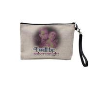 Pochette en Lin - I Will be Sober Tonight Collage Vintage Illustration Art Humour Parodie Meme - Trousse Maquillage en Toile Aspect Lin - Trousse de Toilette - 23,5 x15 cm