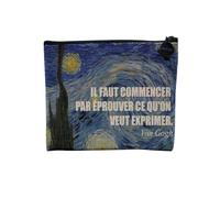 Pochette en Lin - Il Faut Commencer par Éprouver ce Qu'on Veut Exprimer Citation Inspirante Van Gogh - Trousse Maquillage en Toile Aspect Lin - Porte Monnaie - 15 x10 cm