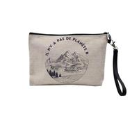 Pochette en Lin - Il n'y a Pas de planète B Écologie Environnement Biodiversité - Trousse Maquillage en Toile Aspect Lin - Trousse de Toilette - 23,5 x15 cm