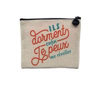 Pochette en Lin - Ils Dorment Je Peux me Réveiller Humour Blague - Trousse Maquillage en Toile Aspect Lin - Porte Monnaie - 15 x10 cm