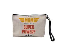 Pochette en Lin - I'm a Mom, What's Your Super Power? - Trousse Maquillage en Toile Aspect Lin - Trousse de Toilette - 23,5 x15 cm