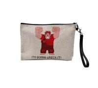 Pochette en Lin - I'm Gonna Wreck It! Personnage Jeux Vidéo Ralph 8 Bits Arcade Retro Gaming - Trousse Maquillage en Toile Aspect Lin - Trousse de Toilette - 23,5 x15 cm