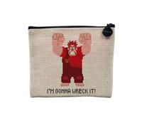 Pochette en Lin - I'm Gonna Wreck It! Personnage Jeux Vidéo Ralph 8 Bits Arcade Retro Gaming - Trousse Maquillage en Toile Aspect Lin - Porte Monnaie - 15 x10 cm