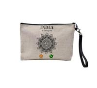 Pochette en Lin - India is Calling Me Om Mandala Travel - Trousse Maquillage en Toile Aspect Lin - Trousse de Toilette - 23,5 x15 cm