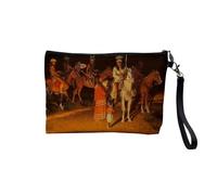 Pochette en Lin - Indiens d'Ameriques Peinture Tribu Cheveaux - Trousse Maquillage en Toile Aspect Lin - Trousse de Toilette - 23,5 x15 cm