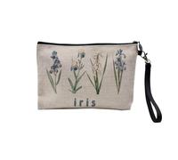 Pochette en Lin - Iris Fleurs Minimaliste Chic Amour - Trousse Maquillage en Toile Aspect Lin - Trousse de Toilette - 23,5 x15 cm