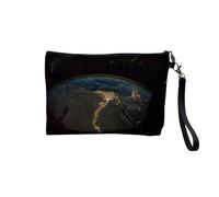 Pochette en Lin - ISS Splendide Photo De la Terre De Nuit Egypt Espace Station Spatiale - Trousse Maquillage en Toile Aspect Lin - Trousse de Toilette - 23,5 x15 cm