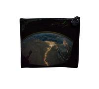 Pochette en Lin - ISS Splendide Photo De la Terre De Nuit Egypt Espace Station Spatiale - Trousse Maquillage en Toile Aspect Lin - Porte Monnaie - 15 x10 cm