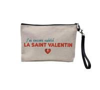 Pochette en Lin - J'Ai Encore oublié la Saint-Valentin - Trousse Maquillage en Toile Aspect Lin - Trousse de Toilette - 23,5 x15 cm