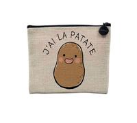 Pochette en Lin - J'Ai la Patate Expression Légumes Humour - Trousse Maquillage en Toile Aspect Lin - Porte Monnaie - 15 x10 cm