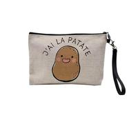 Pochette en Lin - J'Ai la Patate Expression Légumes Humour - Trousse Maquillage en Toile Aspect Lin - Trousse de Toilette - 23,5 x15 cm