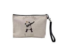 Pochette en Lin - Jamais sans ma Licorne Humour Mignon Dessin Le Dab du Panda Animaux - Trousse Maquillage en Toile Aspect Lin - Trousse de Toilette - 23,5 x15 cm