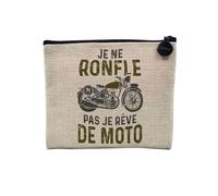 Pochette en Lin - Je ne Ronfle Pas Je rêve de Moto Grosses cylindrées Cafe Racer - Trousse Maquillage en Toile Aspect Lin - Porte Monnaie - 15 x10 cm