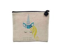 Pochette en Lin - Je suis Une Licorne Laissez-Moi Dormir s'il Vous Plaît Dessin Corne Oreilles Yeux Crinière Animaux Fantastiques - Trousse Maquillage en Toile Aspect Lin - Porte Monnaie - 15 x10 cm