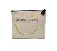 Pochette en Lin - Je suis Unique et C'est Tant Mieux Vert - Trousse Maquillage en Toile Aspect Lin - Porte Monnaie - 15 x10 cm