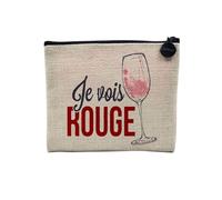 Pochette en Lin - Je Vois Rouge Humour Vin Jeu de Mot - Trousse Maquillage en Toile Aspect Lin - Porte Monnaie - 15 x10 cm