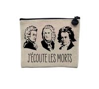 Pochette en Lin - J'écoute Les Morts Bach Mozart Beethoven Musique Compositeur Classique - Trousse Maquillage en Toile Aspect Lin - Porte Monnaie - 15 x10 cm