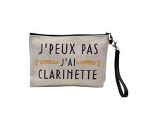 Pochette en Lin - J'Peux Pas J'Ai Clarinette Instrument Vent Classique - Trousse Maquillage en Toile Aspect Lin - Trousse de Toilette - 23,5 x15 cm