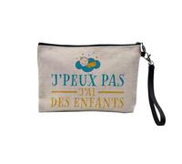 Pochette en Lin - J'Peux Pas J'Ai des Enfants Famille Papa Maman - Trousse Maquillage en Toile Aspect Lin - Trousse de Toilette - 23,5 x15 cm