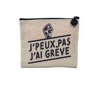 Pochette en Lin - J'Peux Pas J'Ai grève - Militant France Blague Manifestation - Trousse Maquillage en Toile Aspect Lin - Porte Monnaie - 15 x10 cm