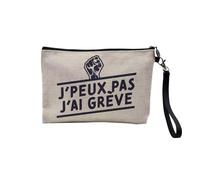 Pochette en Lin - J'Peux Pas J'Ai grève - Militant France Blague Manifestation - Trousse Maquillage en Toile Aspect Lin - Trousse de Toilette - 23,5 x15 cm