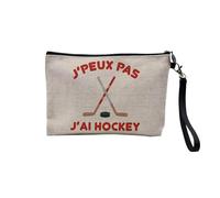 Pochette en Lin - J'Peux Pas J'Ai Hockey Sport Canada Hiver - Trousse Maquillage en Toile Aspect Lin - Trousse de Toilette - 23,5 x15 cm