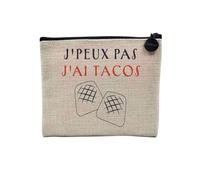 Pochette en Lin - J'Peux Pas J'Ai Tacos French Tacos Fast Food - Trousse Maquillage en Toile Aspect Lin - Porte Monnaie - 15 x10 cm