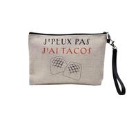 Pochette en Lin - J'Peux Pas J'Ai Tacos French Tacos Fast Food - Trousse Maquillage en Toile Aspect Lin - Trousse de Toilette - 23,5 x15 cm
