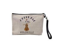 Pochette en Lin - J'Peux Pas J'Ai Violoncelle Orchestre Musique Classique - Trousse Maquillage en Toile Aspect Lin - Trousse de Toilette - 23,5 x15 cm