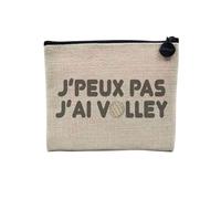 Pochette en Lin - J'Peux Pas J'Ai Volley Sport Beach Eté - Trousse Maquillage en Toile Aspect Lin - Porte Monnaie - 15 x10 cm