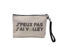Pochette en Lin - J'Peux Pas J'Ai Volley Sport Beach Eté - Trousse Maquillage en Toile Aspect Lin - Trousse de Toilette - 23,5 x15 cm