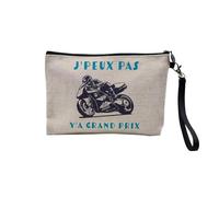 Pochette en Lin - J'Peux Pas Y'a Grand Prix Moto Course Mécanique GP - Trousse Maquillage en Toile Aspect Lin - Trousse de Toilette - 23,5 x15 cm